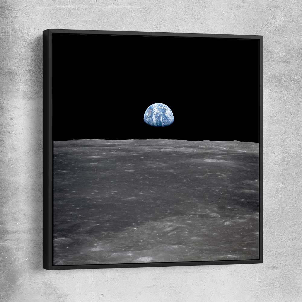 Space prints and wall art of Earthrise with black framed canvas