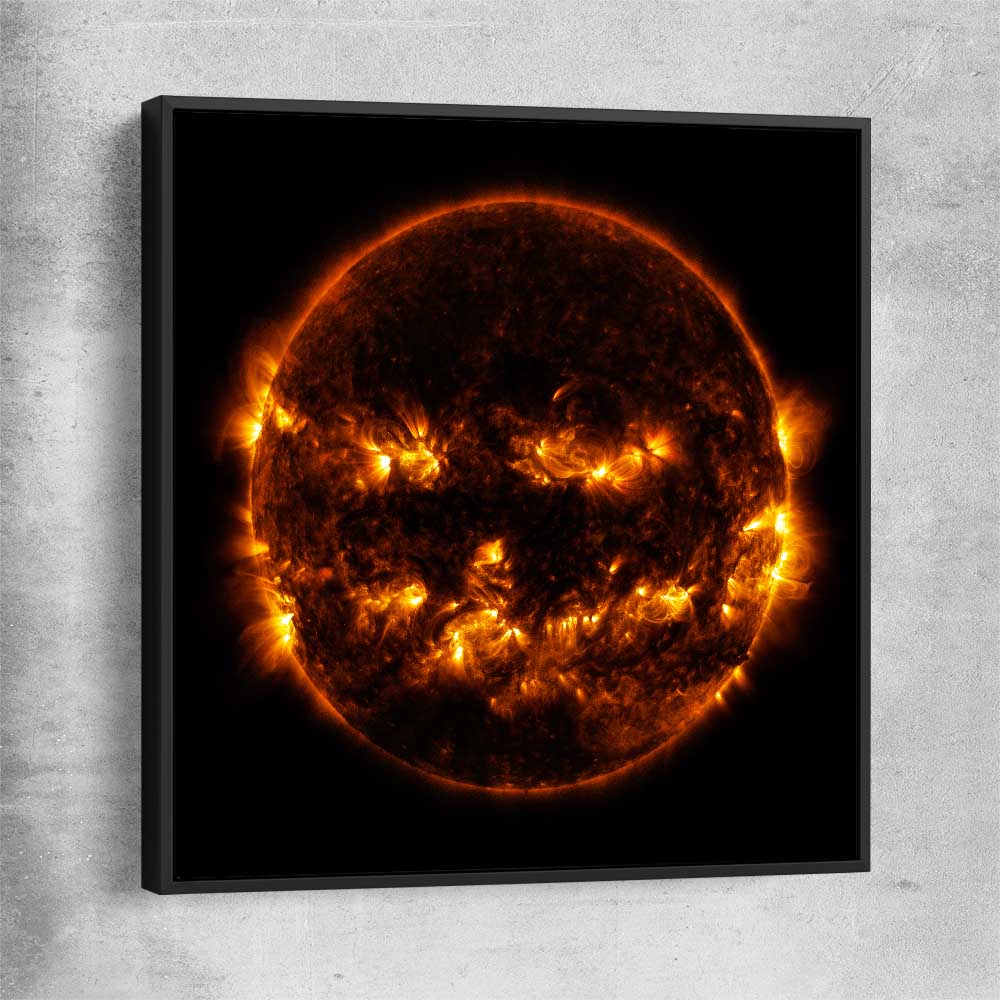 Space prints and wall art of Halloween Sun with black framed canvas