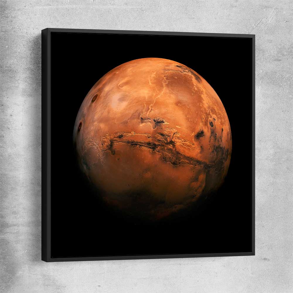 Space prints and wall art of Mars Hemisphere with black framed canvas