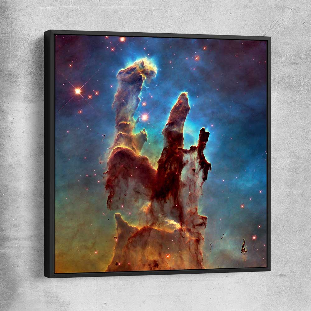 Space prints and wall art of Pillars of Creation with black framed canvas