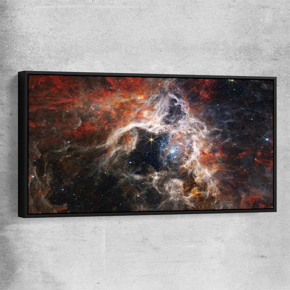 Space prints and wall art of Tarantula Nebula with black framed canvas