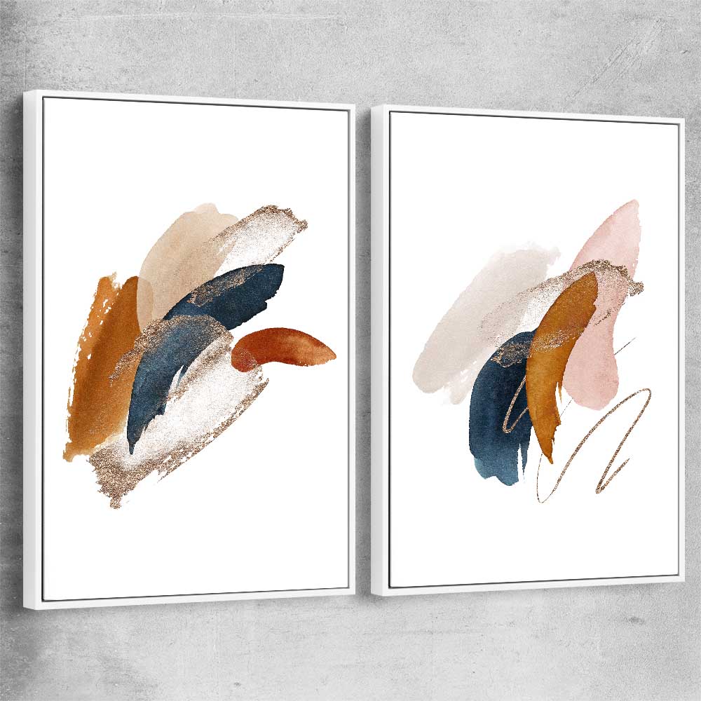 Abstract Strokes Pair white framed canvas - part of our high quality canvas abstract wall art collection