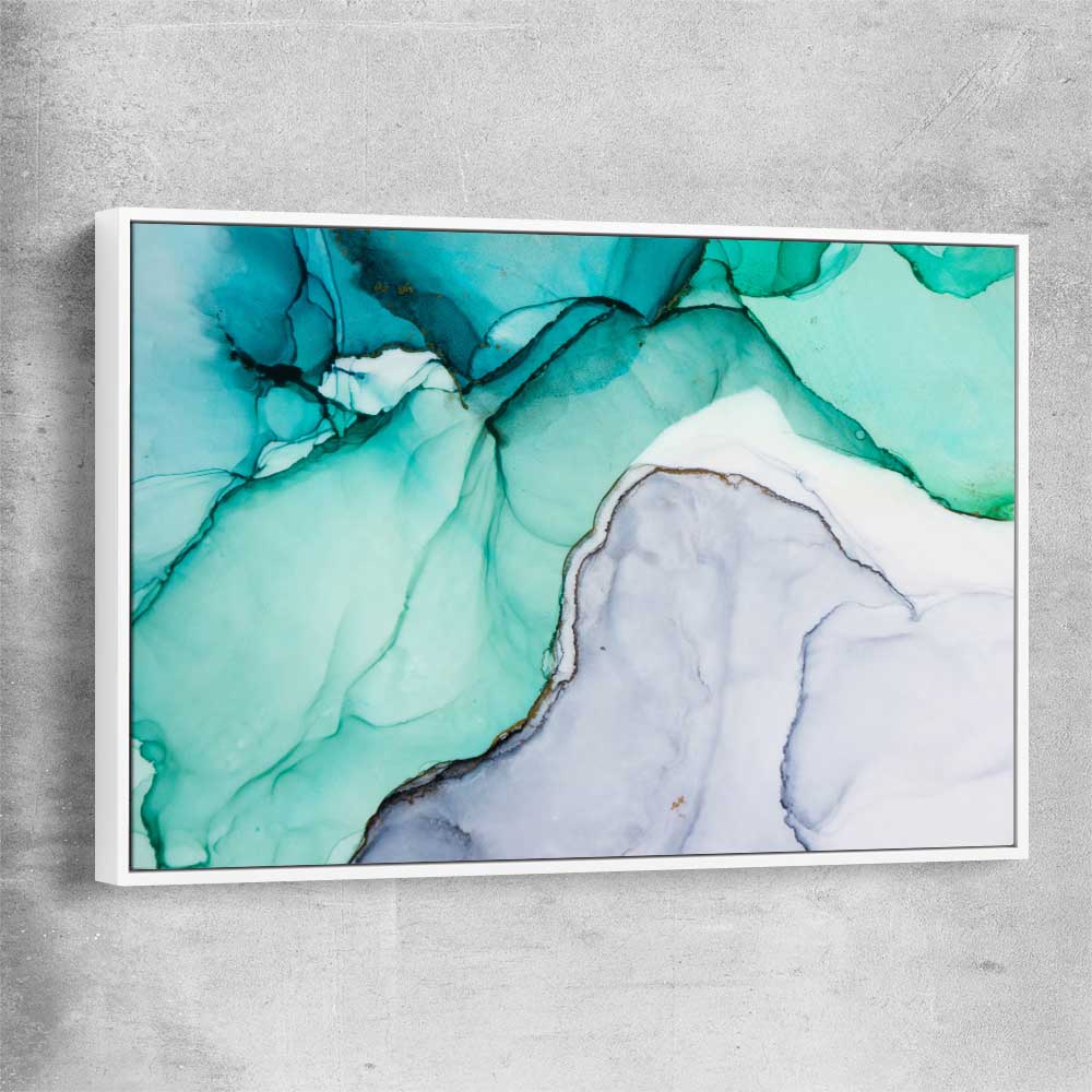 Aqua Blue white framed canvas - part of our high quality canvas abstract wall art collection