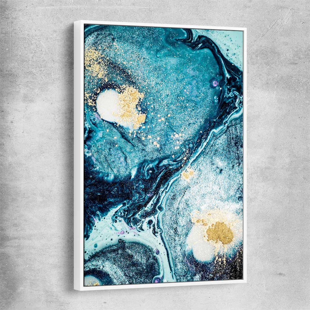 Aqua Path white framed canvas - part of our high quality canvas abstract wall art collection