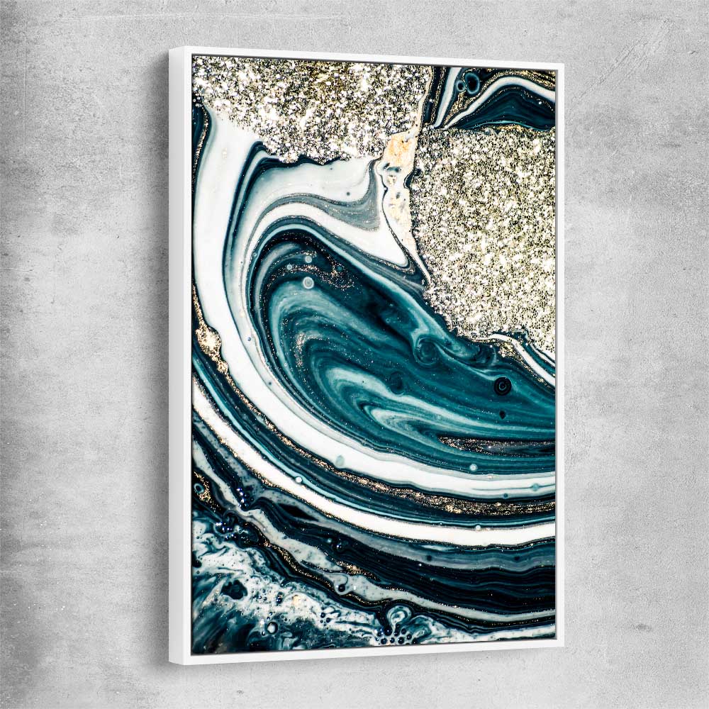 Aqua Swirls white framed canvas - part of our high quality canvas abstract wall art collection