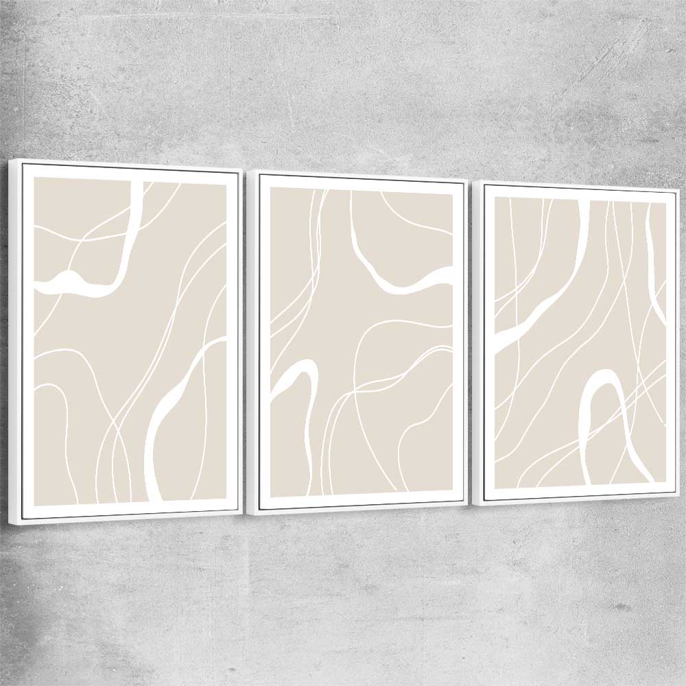 Beige Lines Set white framed canvas - part of our high quality canvas abstract wall art collection