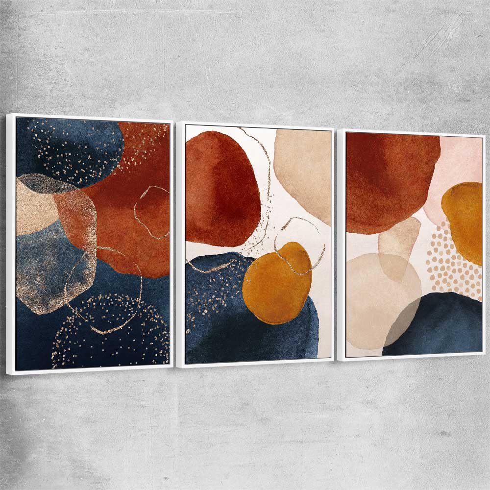 Beige Navy Set white framed canvas - part of our high quality canvas abstract wall art collection