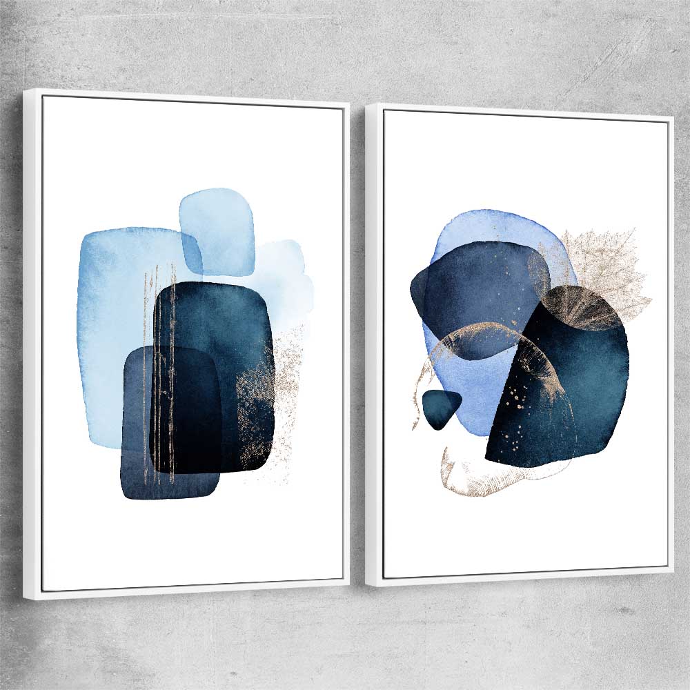 Blue Ivory Pair white framed canvas - part of our high quality canvas abstract wall art collection