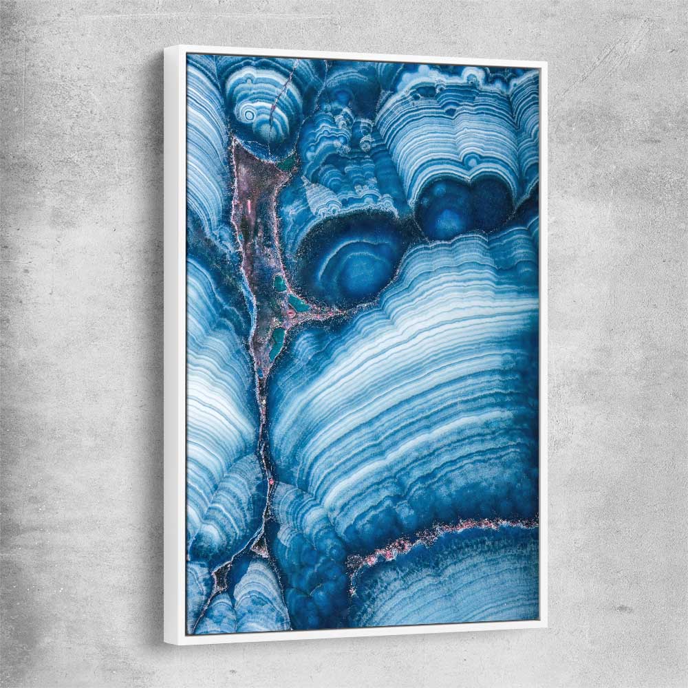 Blue Stratum white framed canvas - part of our high quality canvas abstract wall art collection
