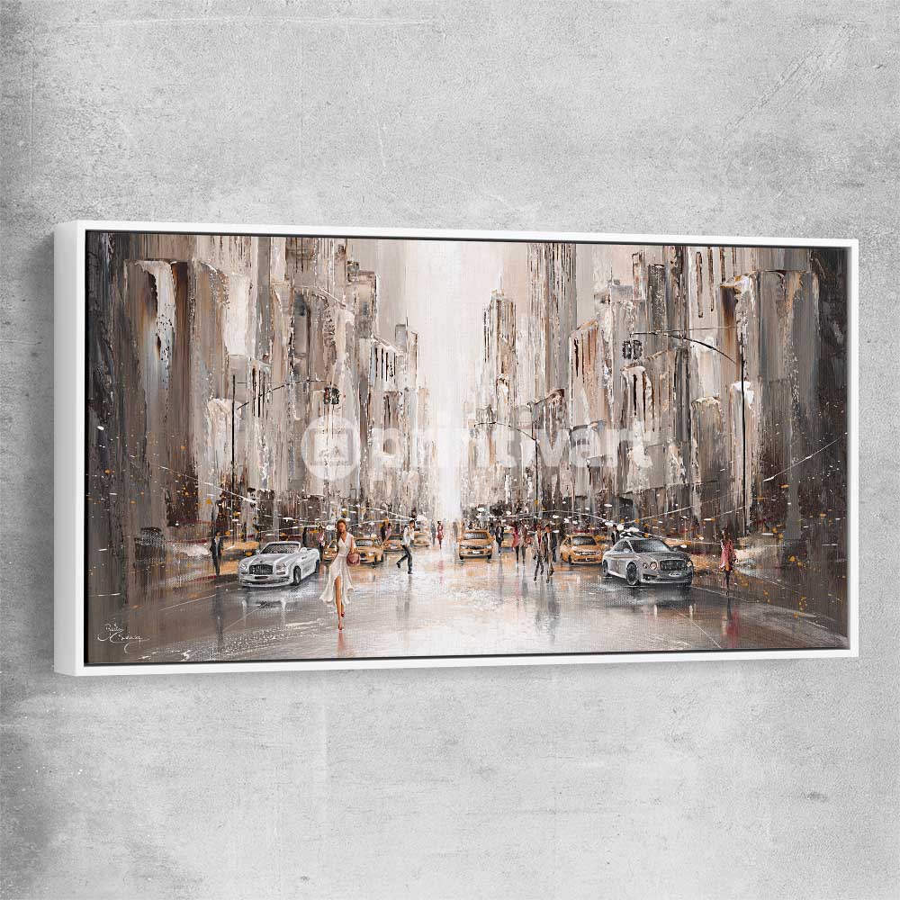 City Life, New York white framed canvas - part of our high quality canvas abstract wall art collection