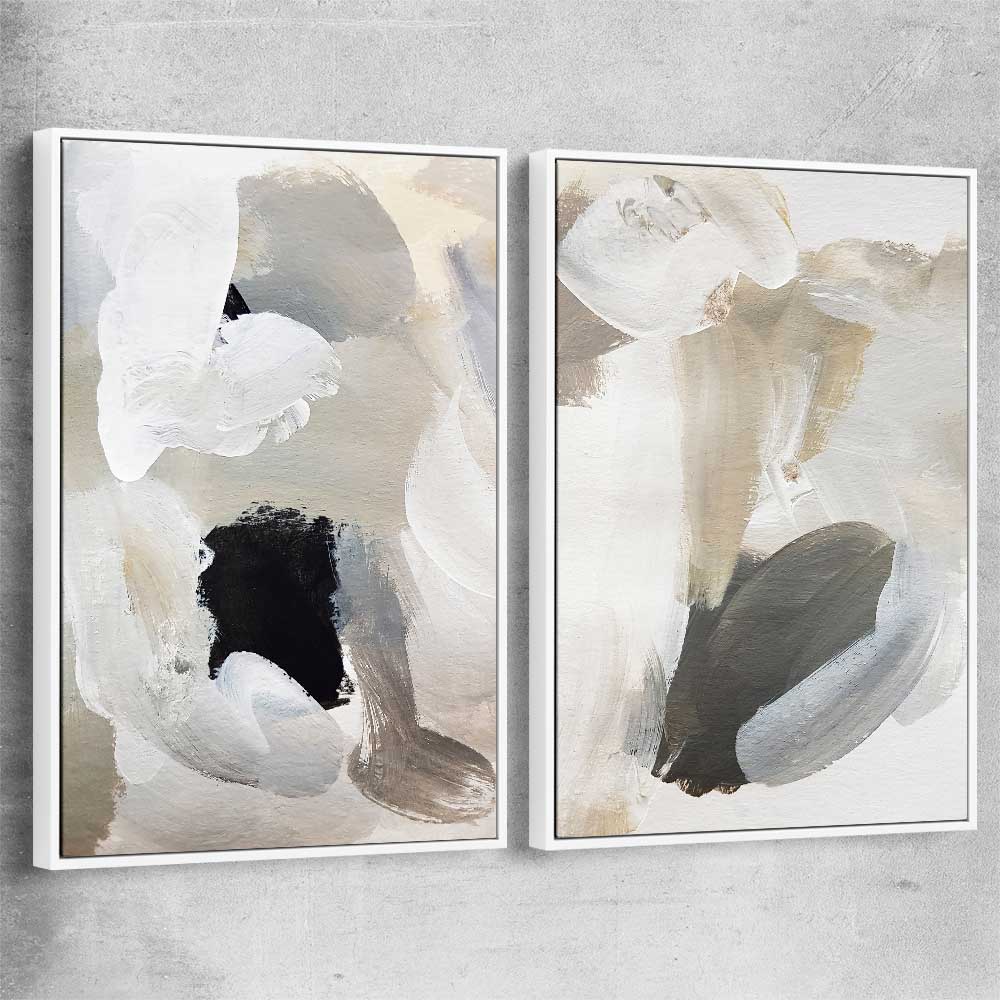 Cosy Neutral Pair white framed canvas - part of our high quality canvas abstract wall art collection