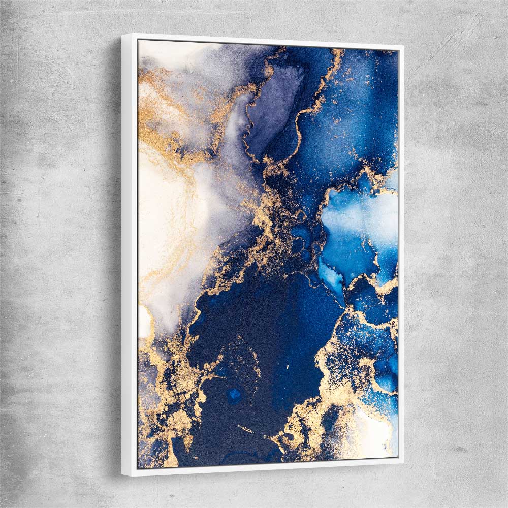 Deep Blue Mist white framed canvas - part of our high quality canvas abstract wall art collection