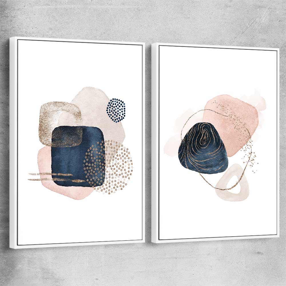 Geometric Dots Pair white framed canvas - part of our high quality canvas abstract wall art collection