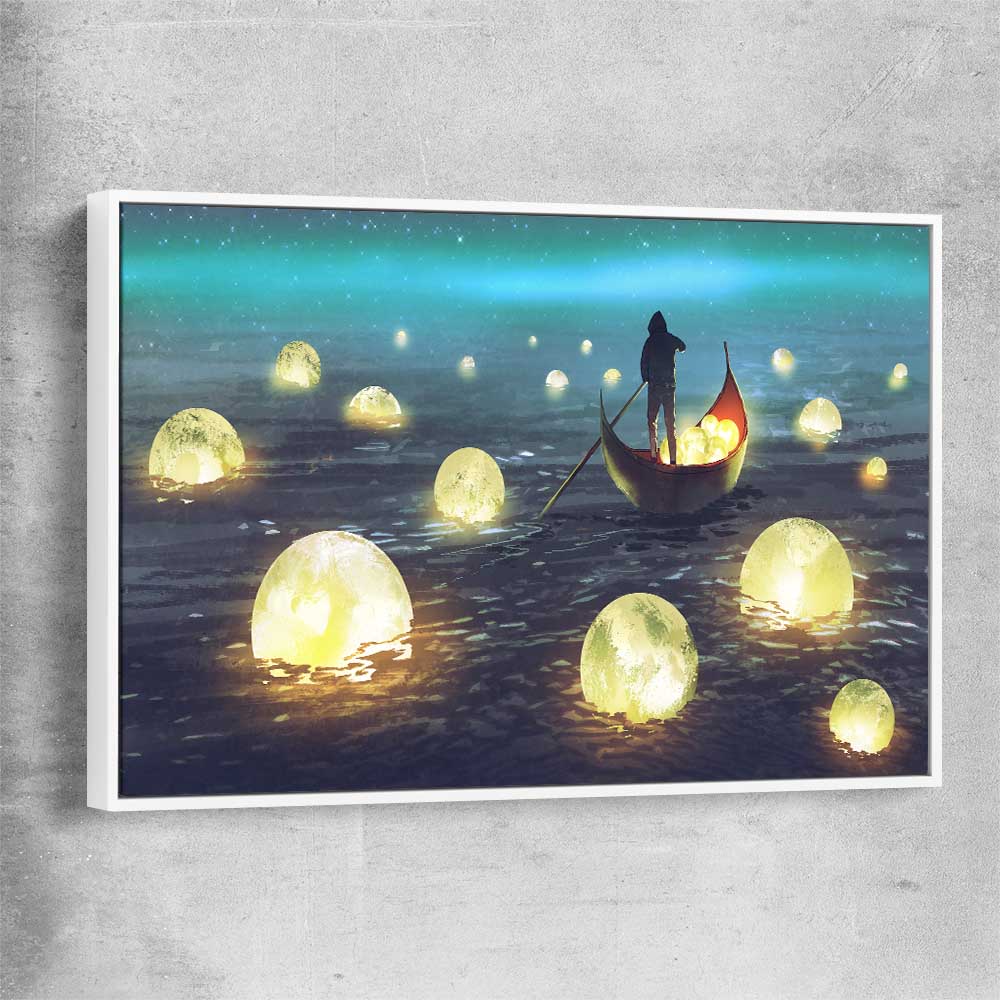 Glowing Moons white framed canvas - part of our high quality canvas abstract wall art collection