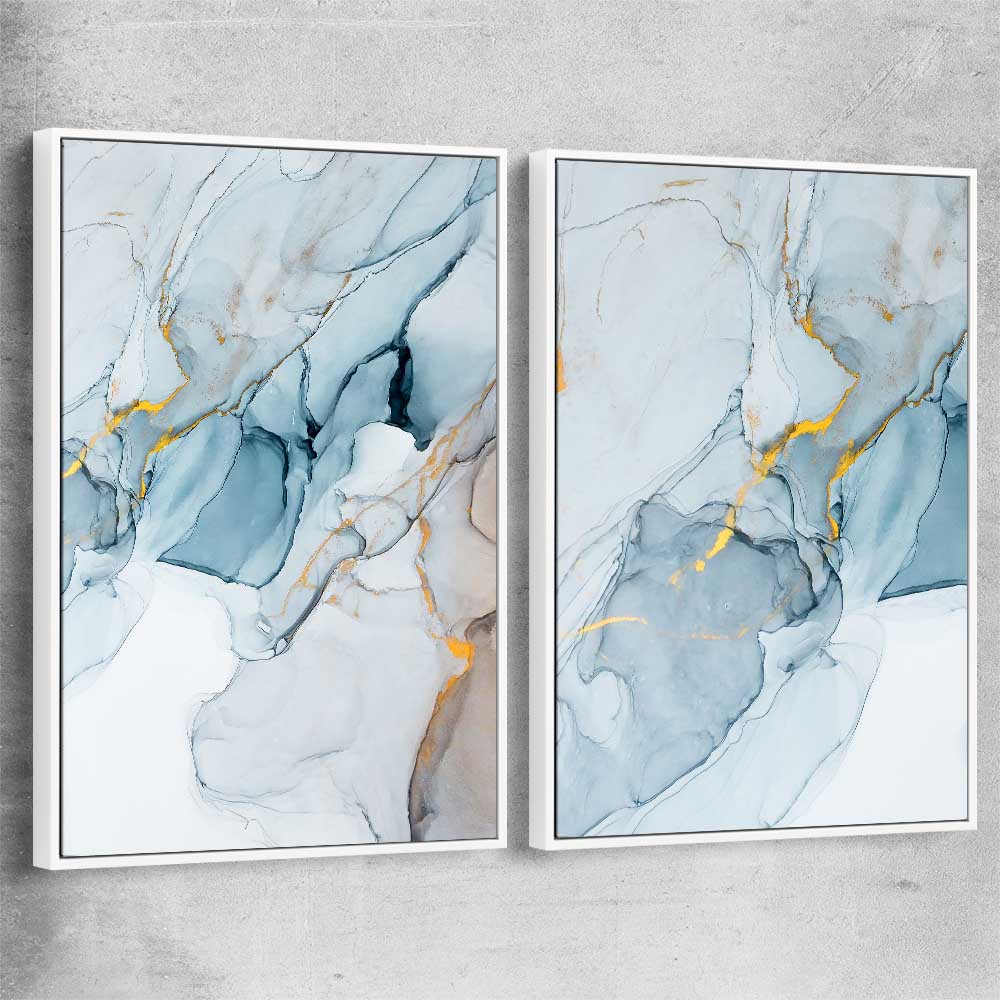 Golden Veins Pair white framed canvas - part of our high quality canvas abstract wall art collection