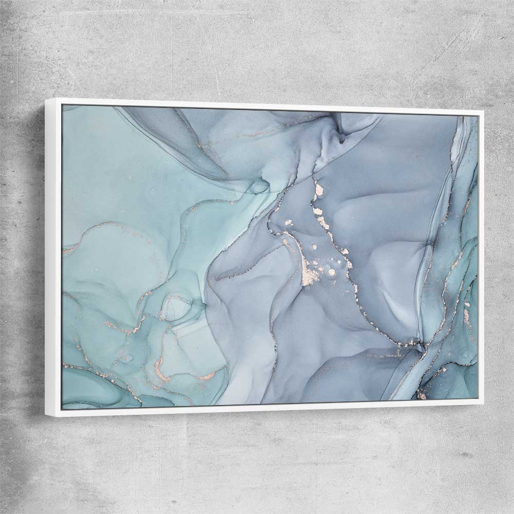 Light Turquoise white framed canvas - part of our high quality canvas abstract wall art collection