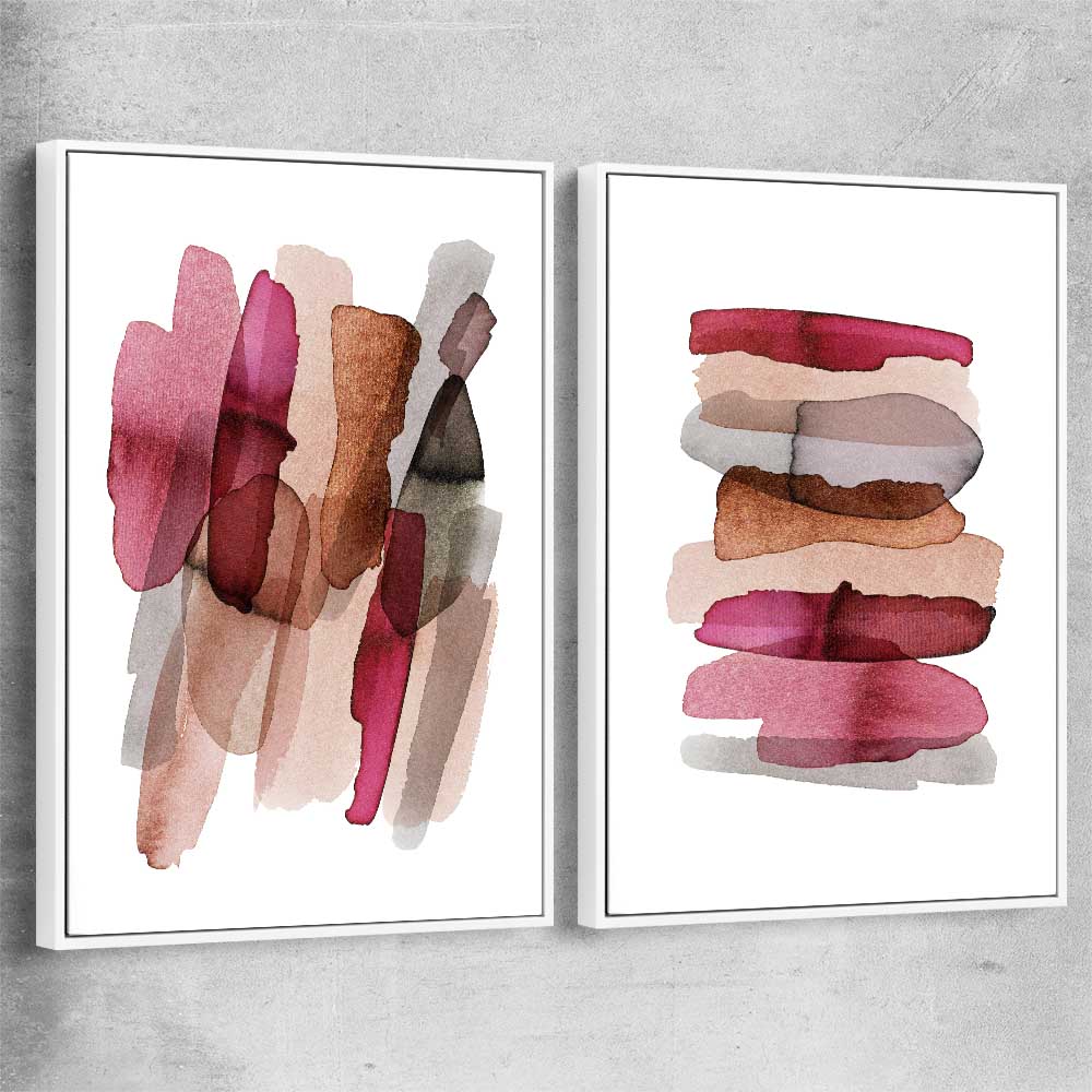 Maroon Tones Pair white framed canvas - part of our high quality canvas abstract wall art collection