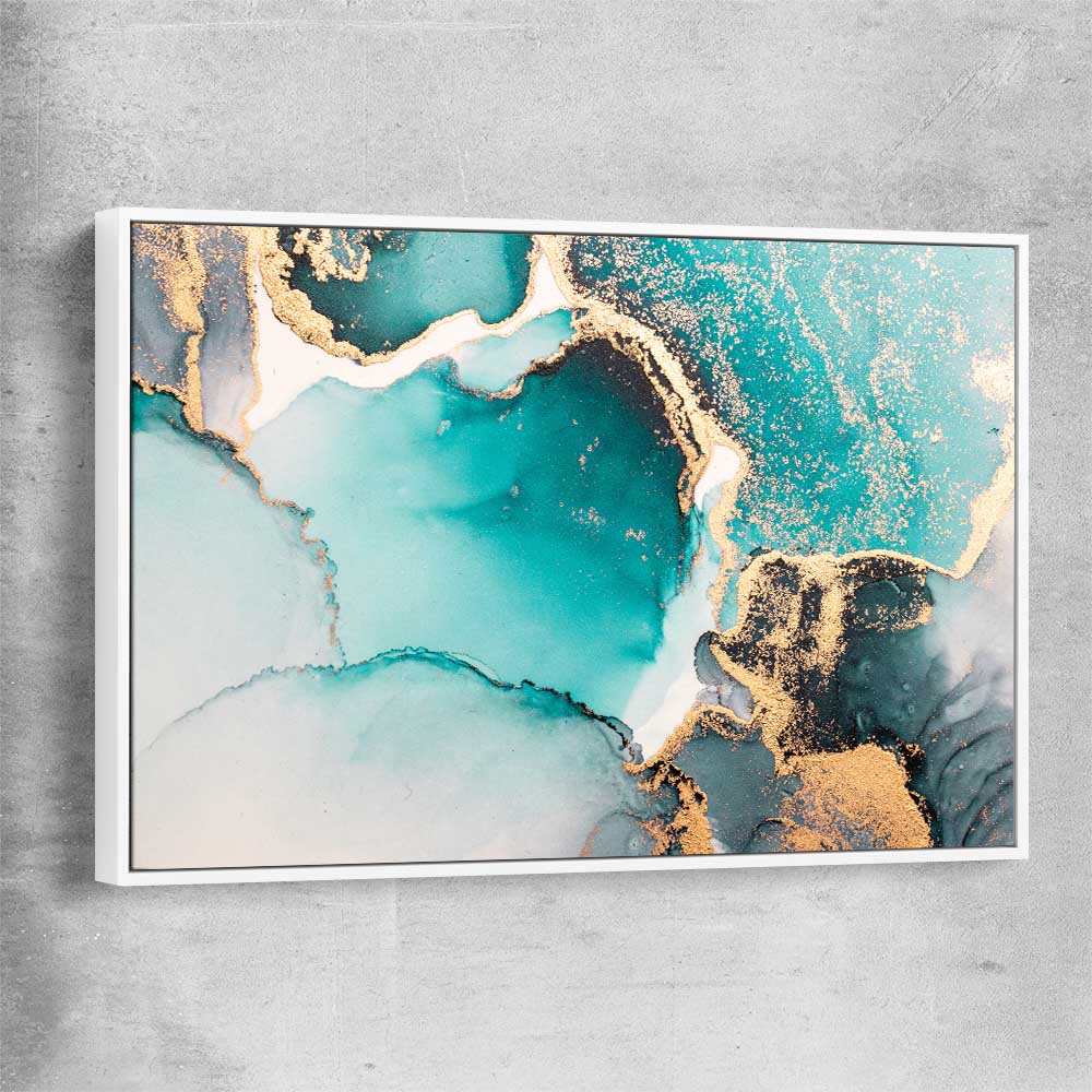 Meandering Turquoise white framed canvas - part of our high quality canvas abstract wall art collection
