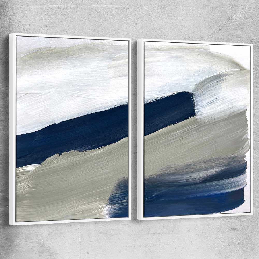 Navy Ocean Pair white framed canvas - part of our high quality canvas abstract wall art collection