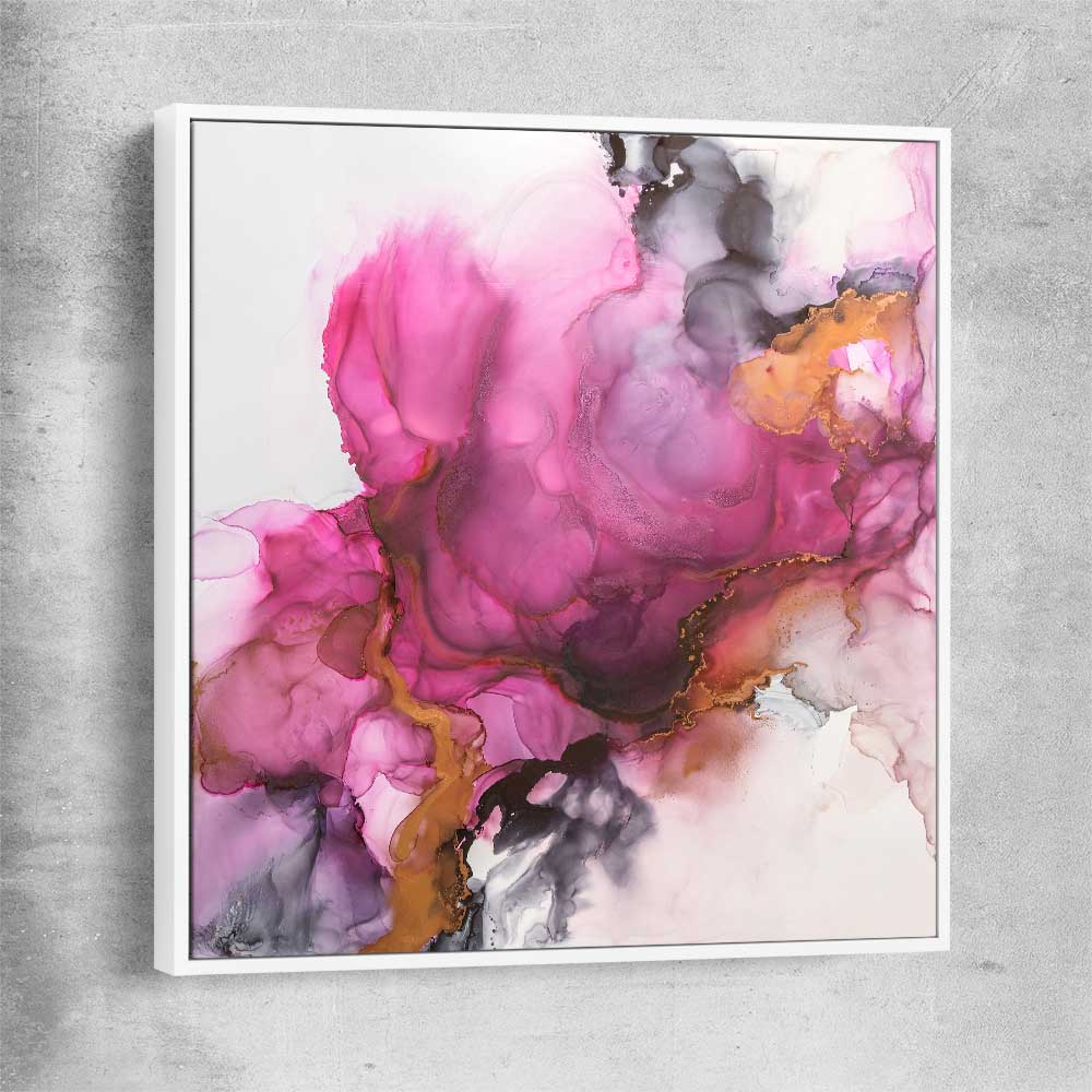 Pink Burst white framed canvas - part of our high quality canvas abstract wall art collection