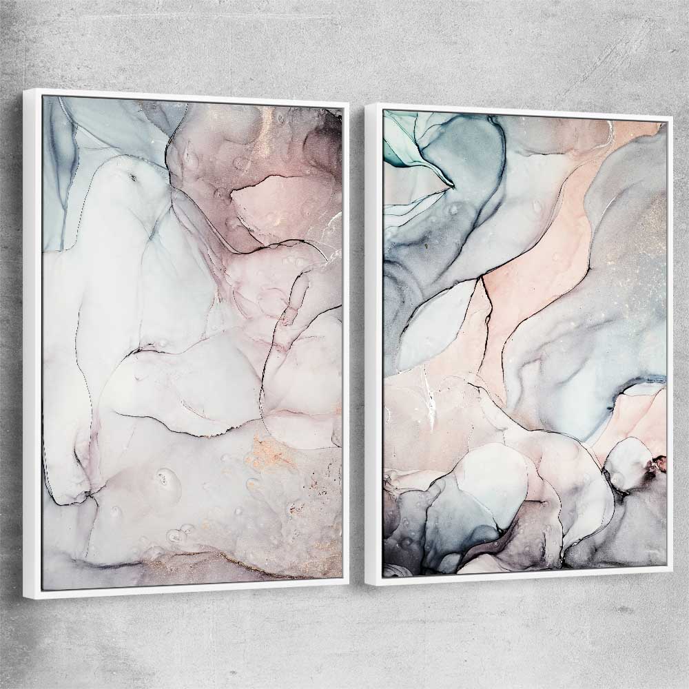 Subtle Pink Pair white framed canvas - part of our high quality canvas abstract wall art collection