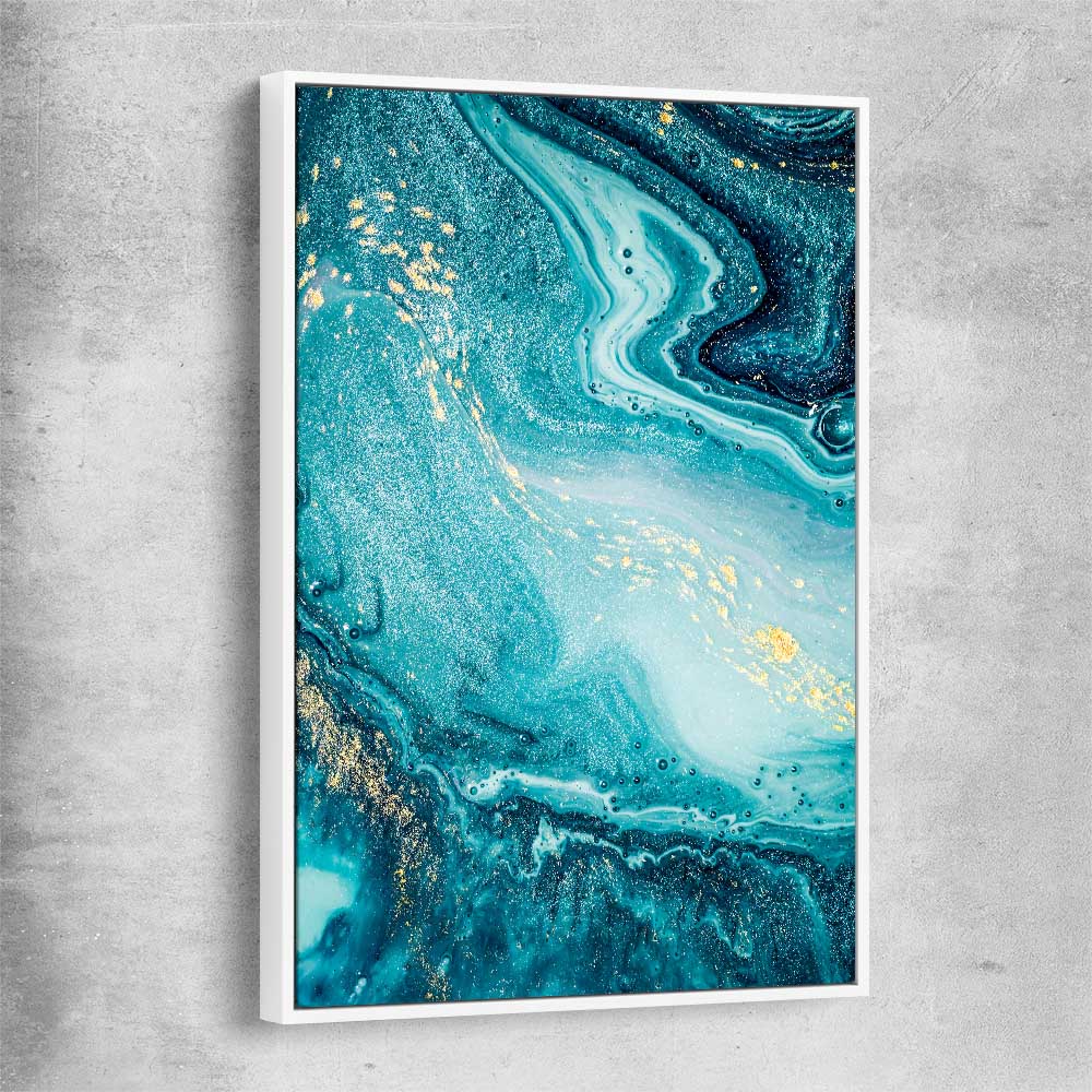 Turquoise Ocean white framed canvas - part of our high quality canvas abstract wall art collection