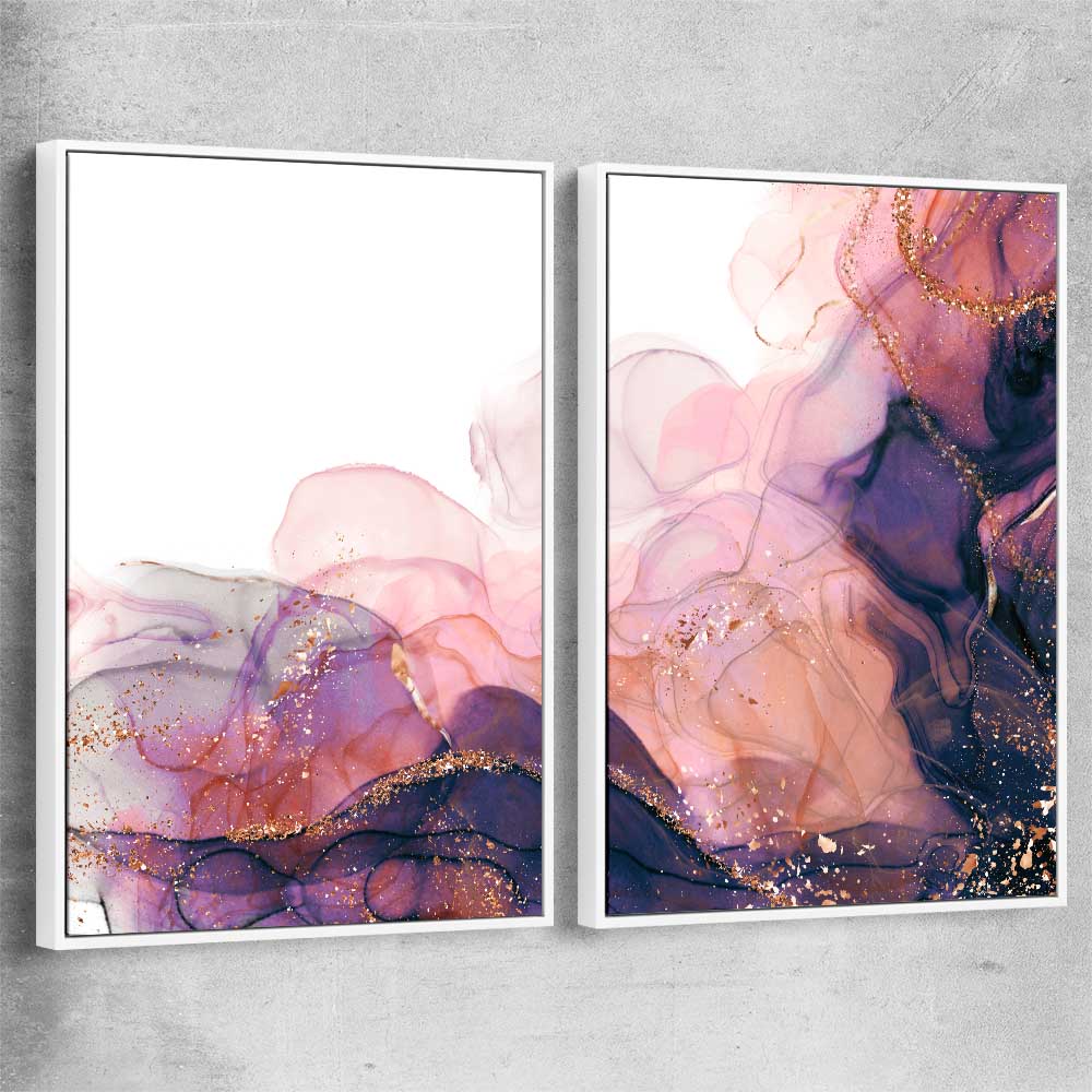 Violet Haze Pair white framed canvas - part of our high quality canvas abstract wall art collection
