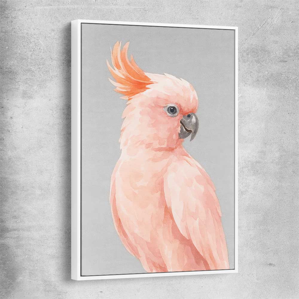 Animal wall art and canvas prints of Salmon-crested Cockatoo with white framed canvas