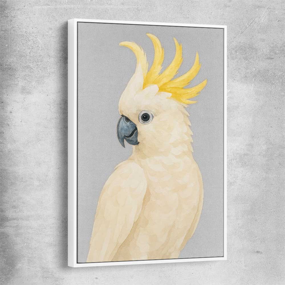 Animal wall art and canvas prints of Sulphur-crested Cockatoo with white framed canvas