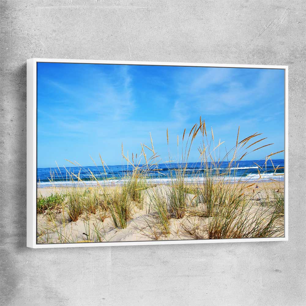 Beach and coastal wall art print of Algarve Dune Flora with white framed canvas