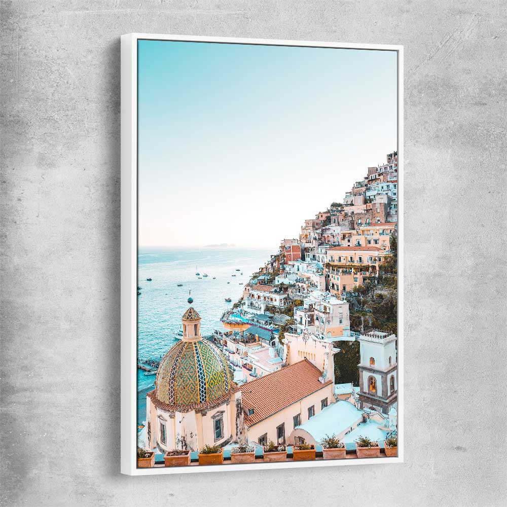Beach and coastal wall art print of Amalfi View with white framed canvas