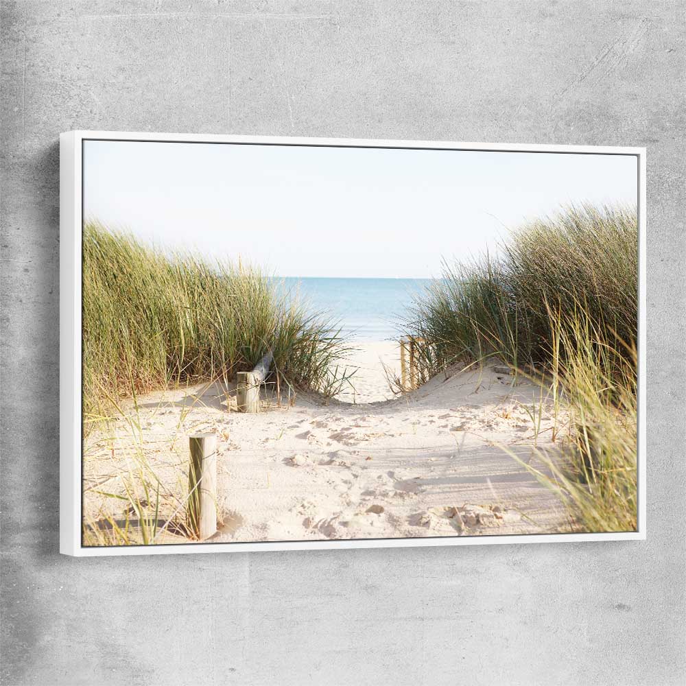 Beach and coastal wall art print of Beach Horizon with white framed canvas