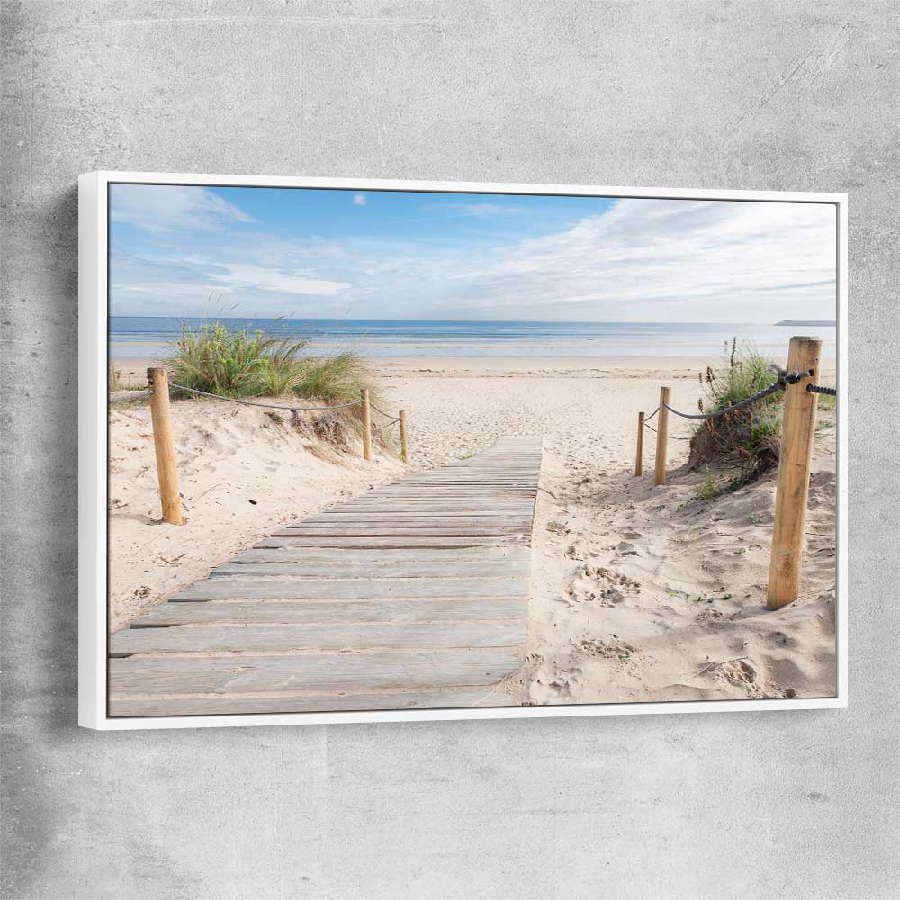 Beach and coastal wall art print of Beautiful Beach Path with white framed canvas