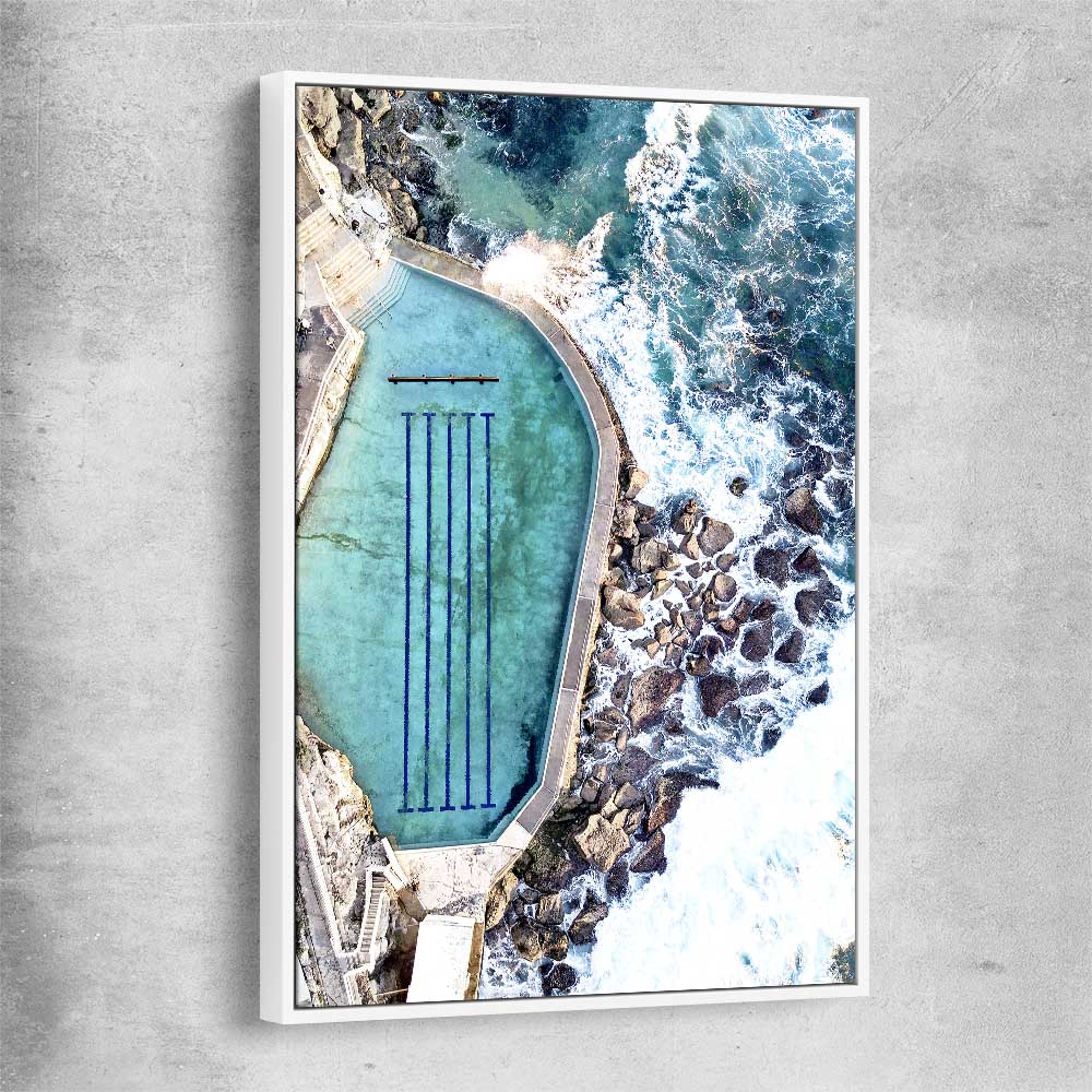 Beach and coastal wall art print of Bronte Rock Pool with white framed canvas