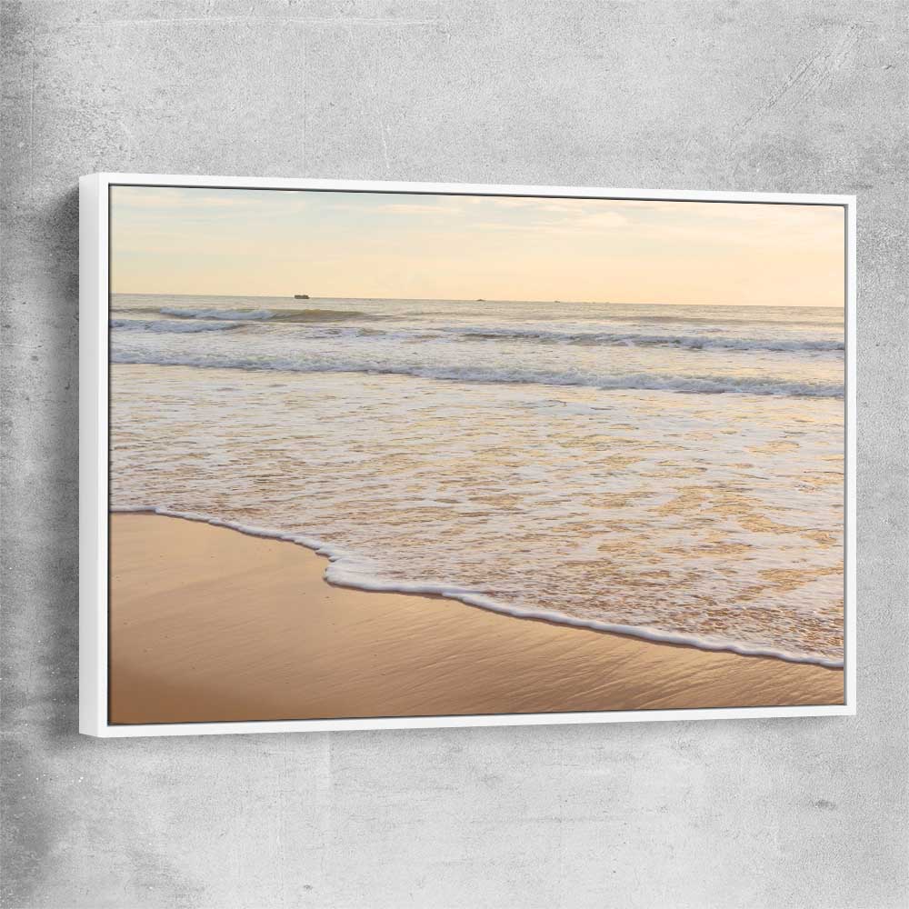 Beach and coastal wall art print of Calm Tides with white framed canvas