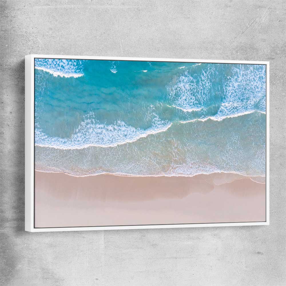 Beach and coastal wall art print of Calm Waves with white framed canvas