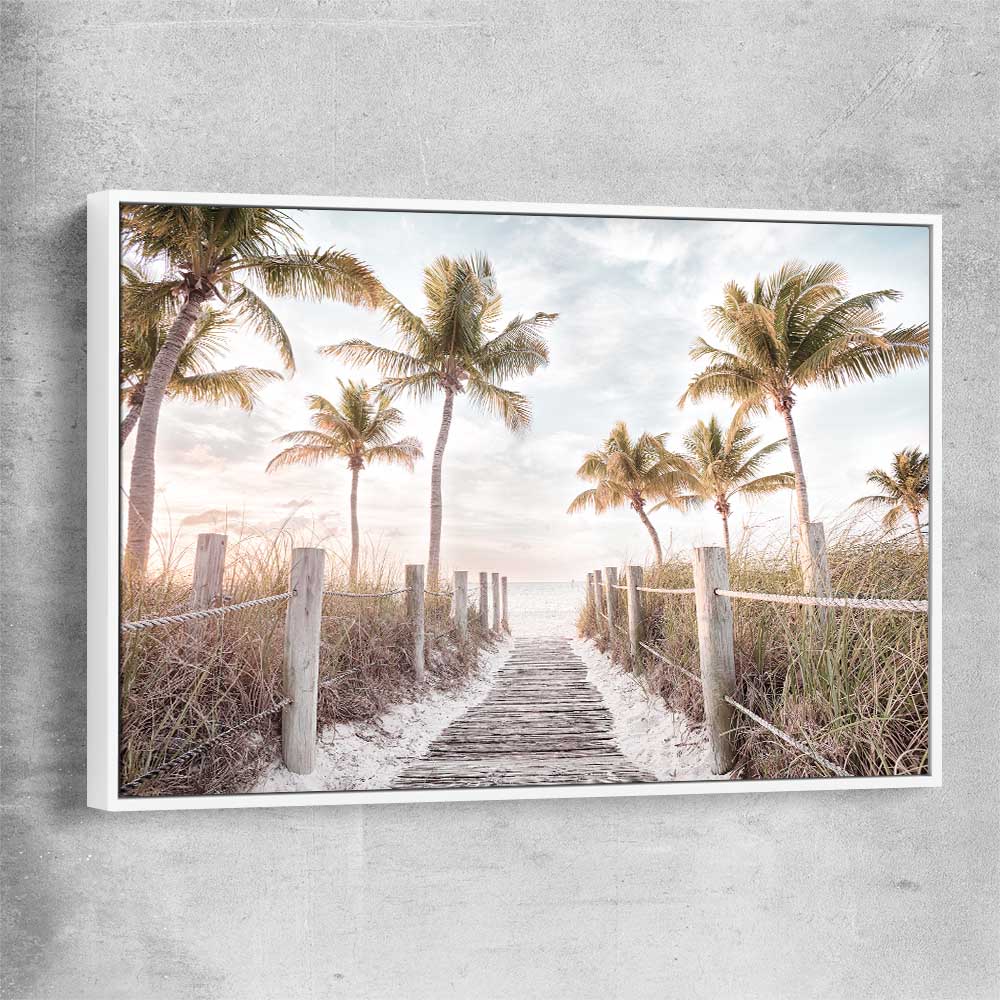 Beach and coastal wall art print of Florida Sunrise with white framed canvas