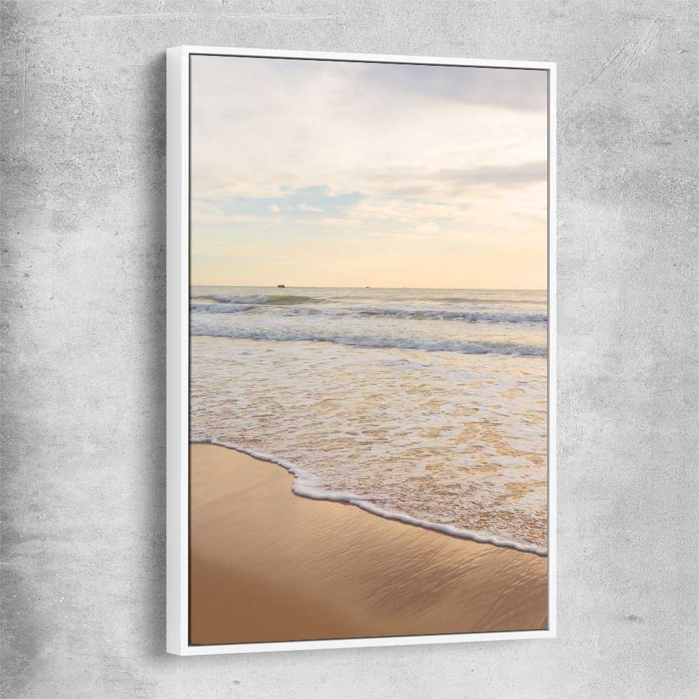 Beach and coastal wall art print of Gentle Tide with white framed canvas