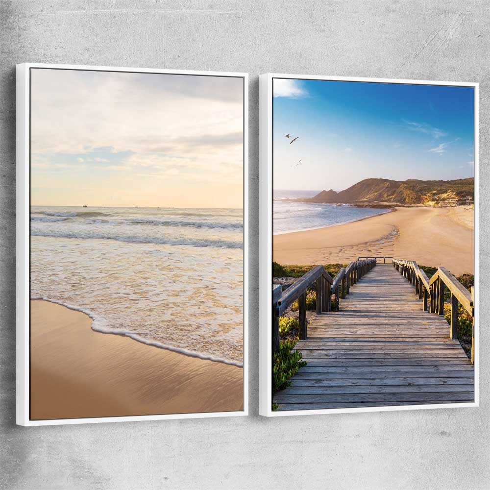 Gentle Tide Pair white framed canvas is a high quality print in our city skyline, travel prints and maps collection
