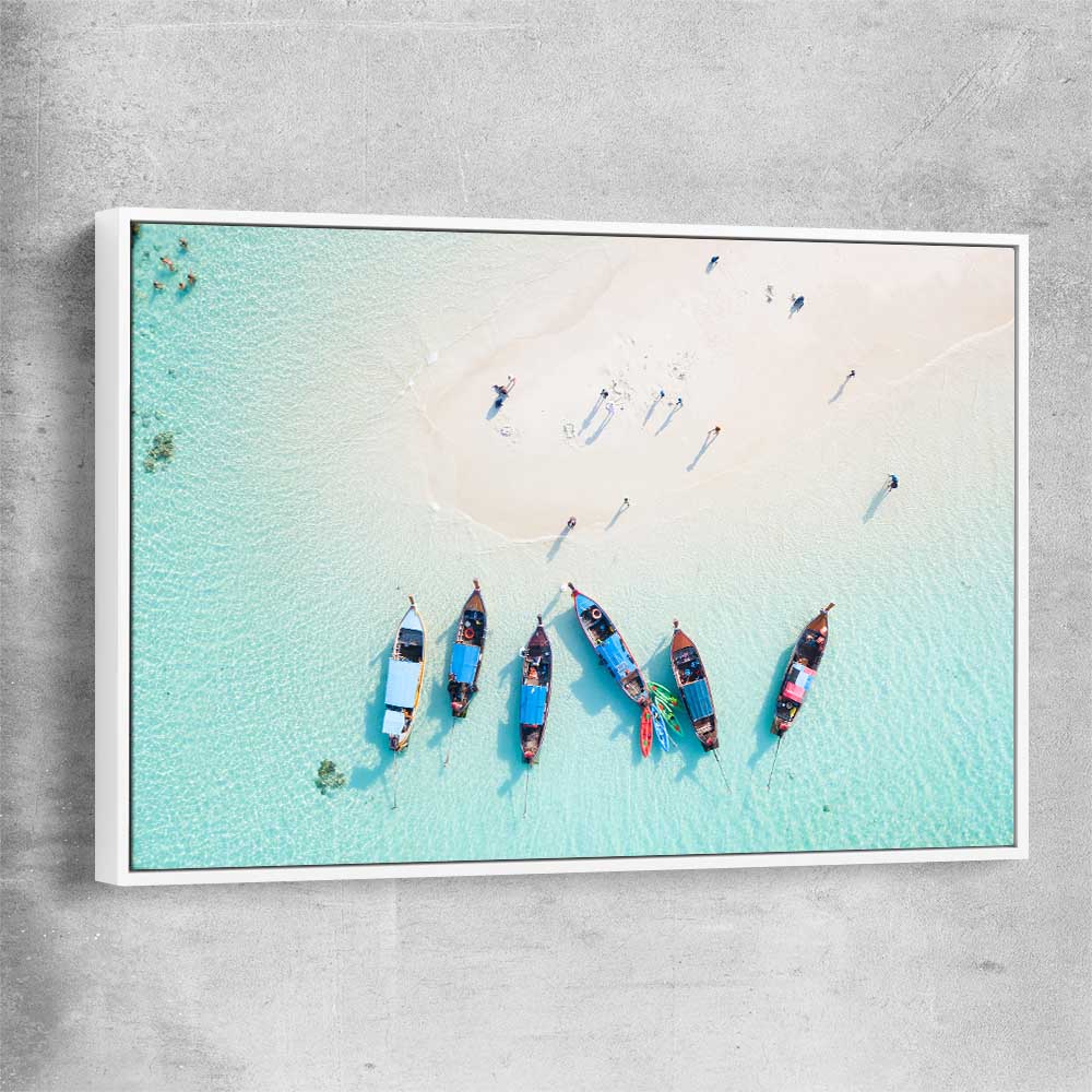 Beach and coastal wall art print of Phuket Aerial with white framed canvas
