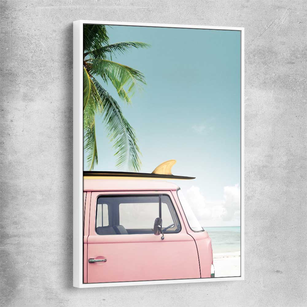 Beach and coastal wall art print of Pink Combi with white framed canvas