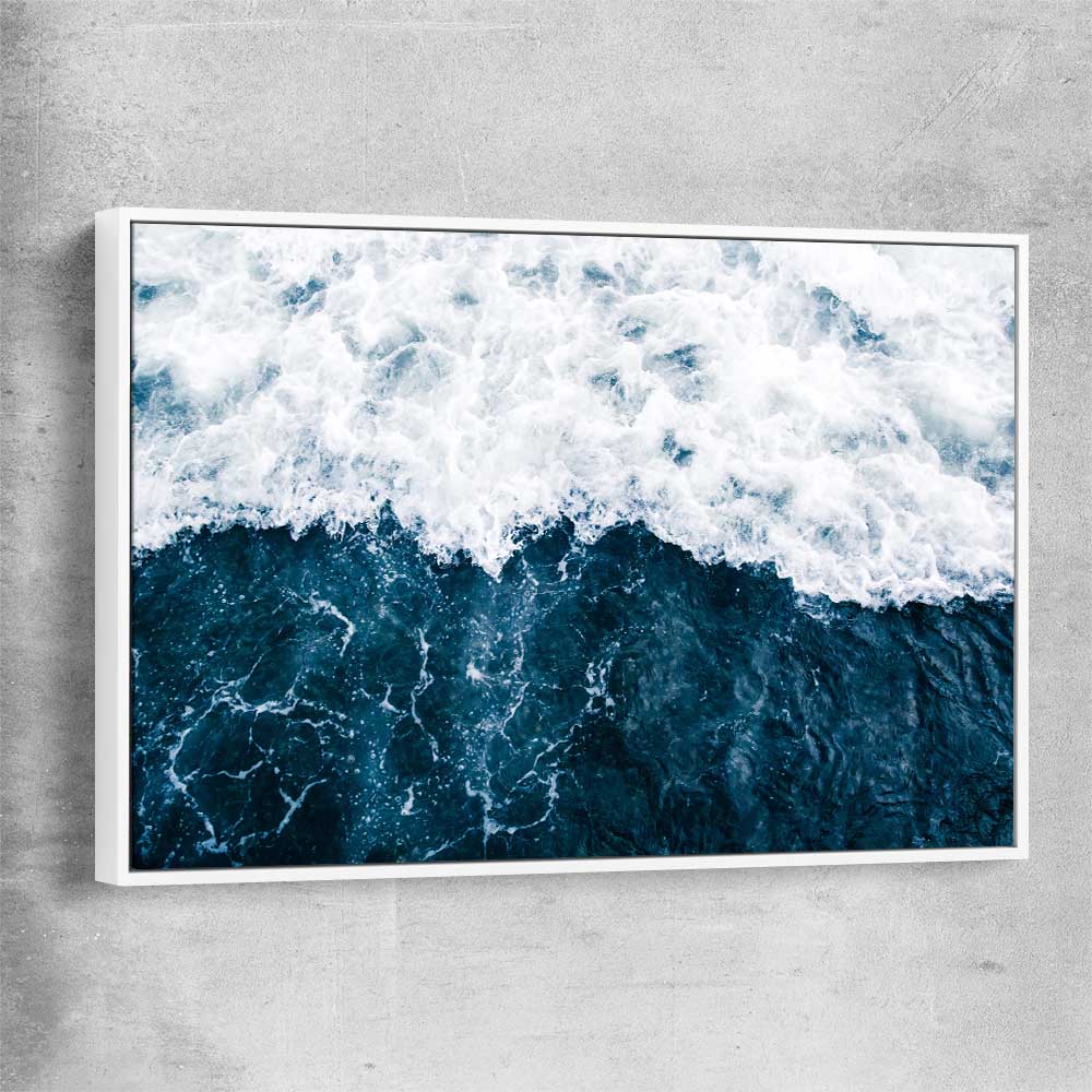 Beach and coastal wall art print of Refreshing Waves with white framed canvas