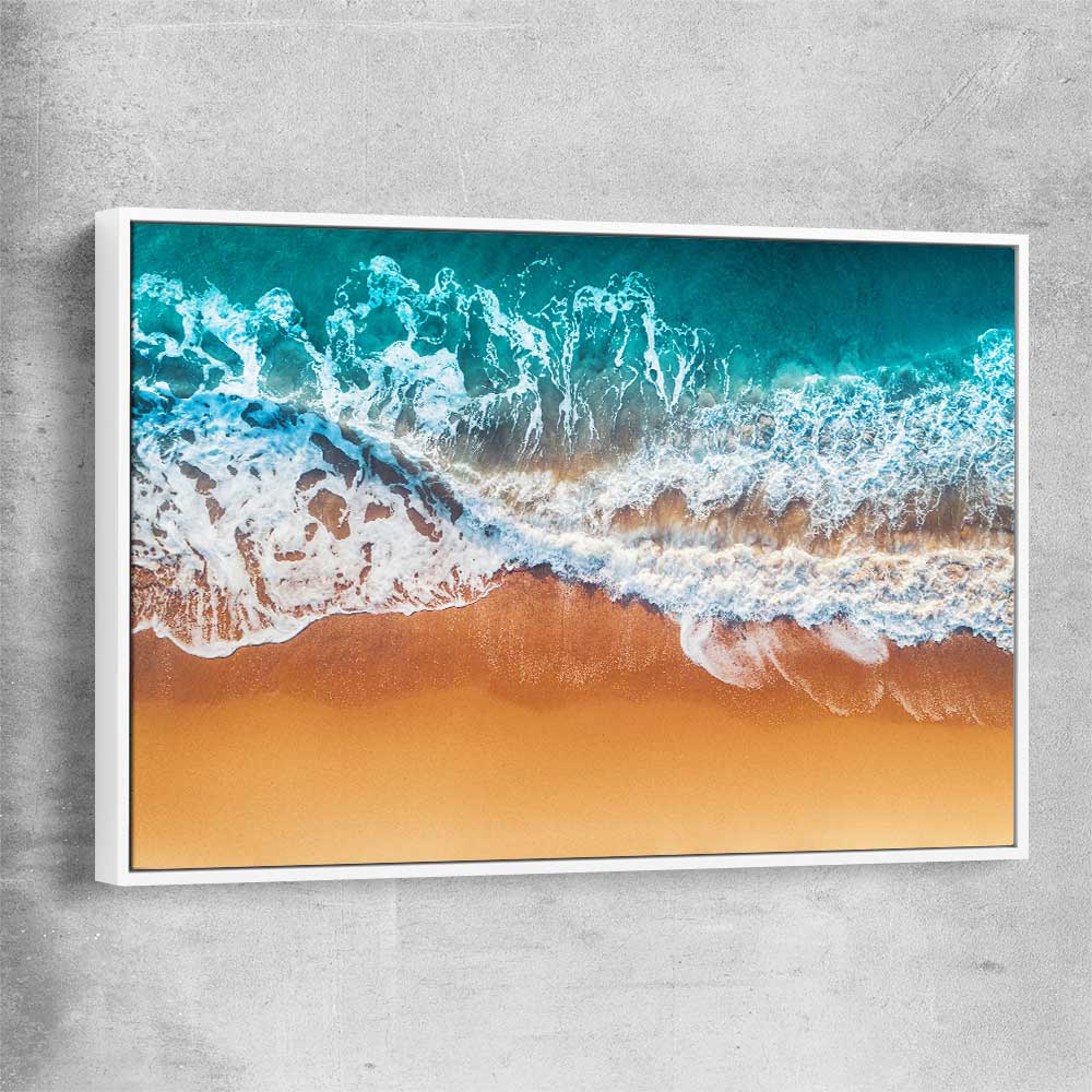 Beach and coastal wall art print of Sandy Waves with white framed canvas