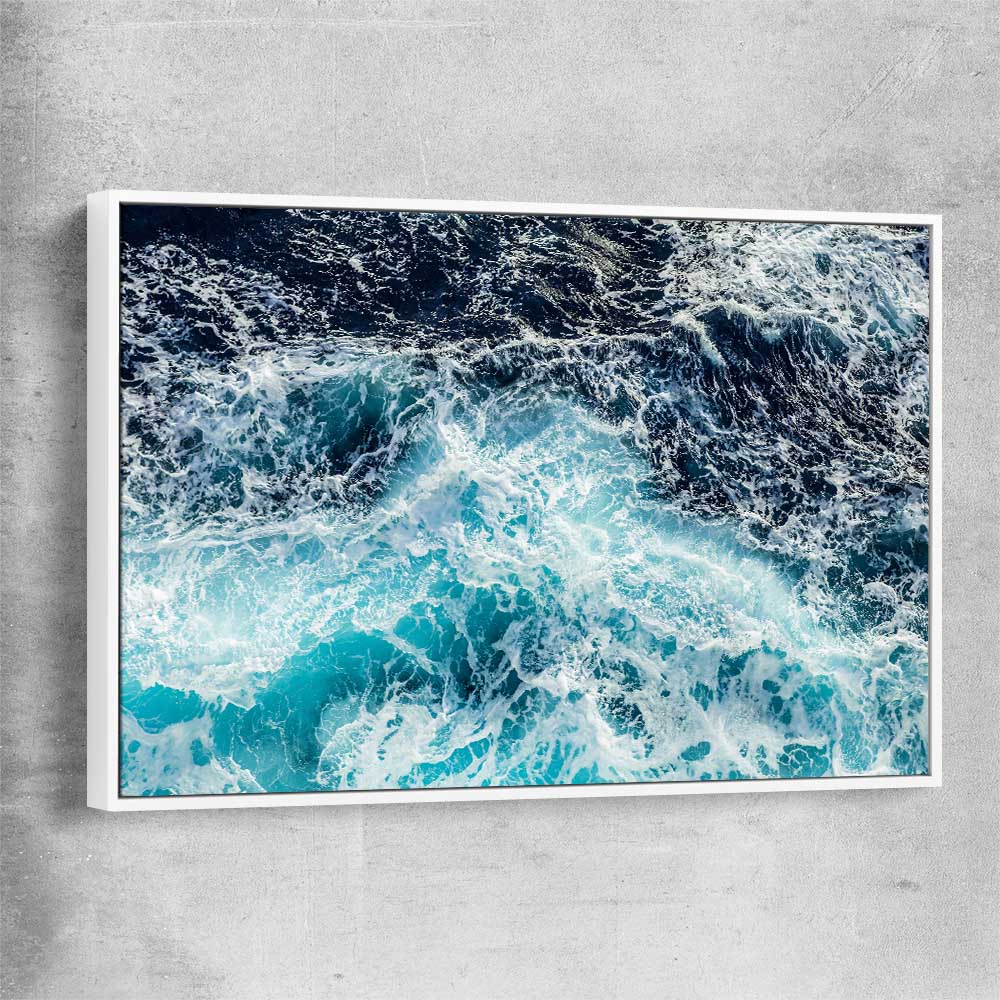 Beach and coastal wall art print of Sea Waves with white framed canvas