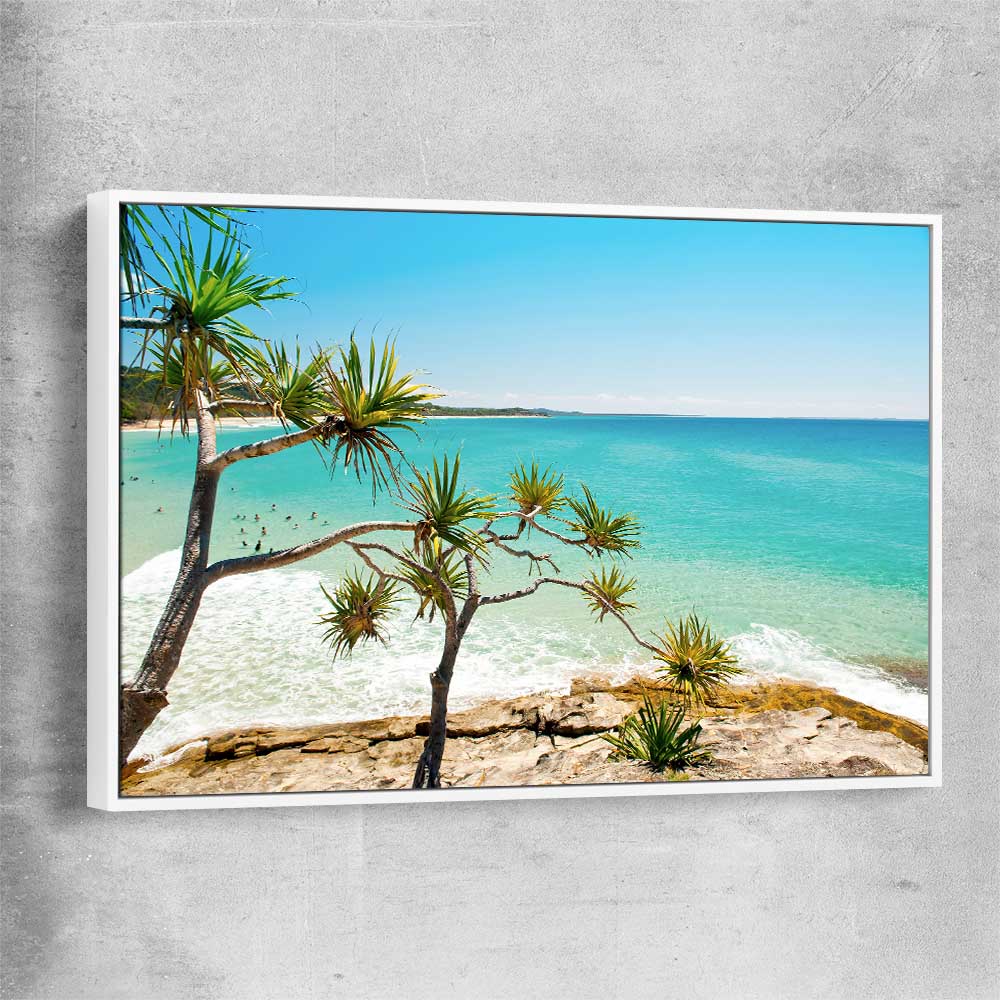 Beach and coastal wall art print of Stradbroke Island Beach with white framed canvas