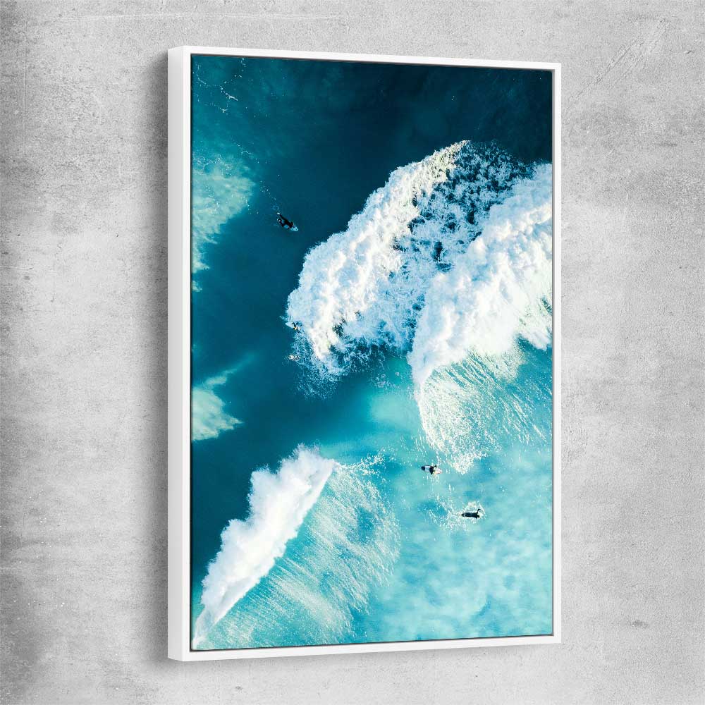 Beach and coastal wall art print of Surfers Paradise with white framed canvas