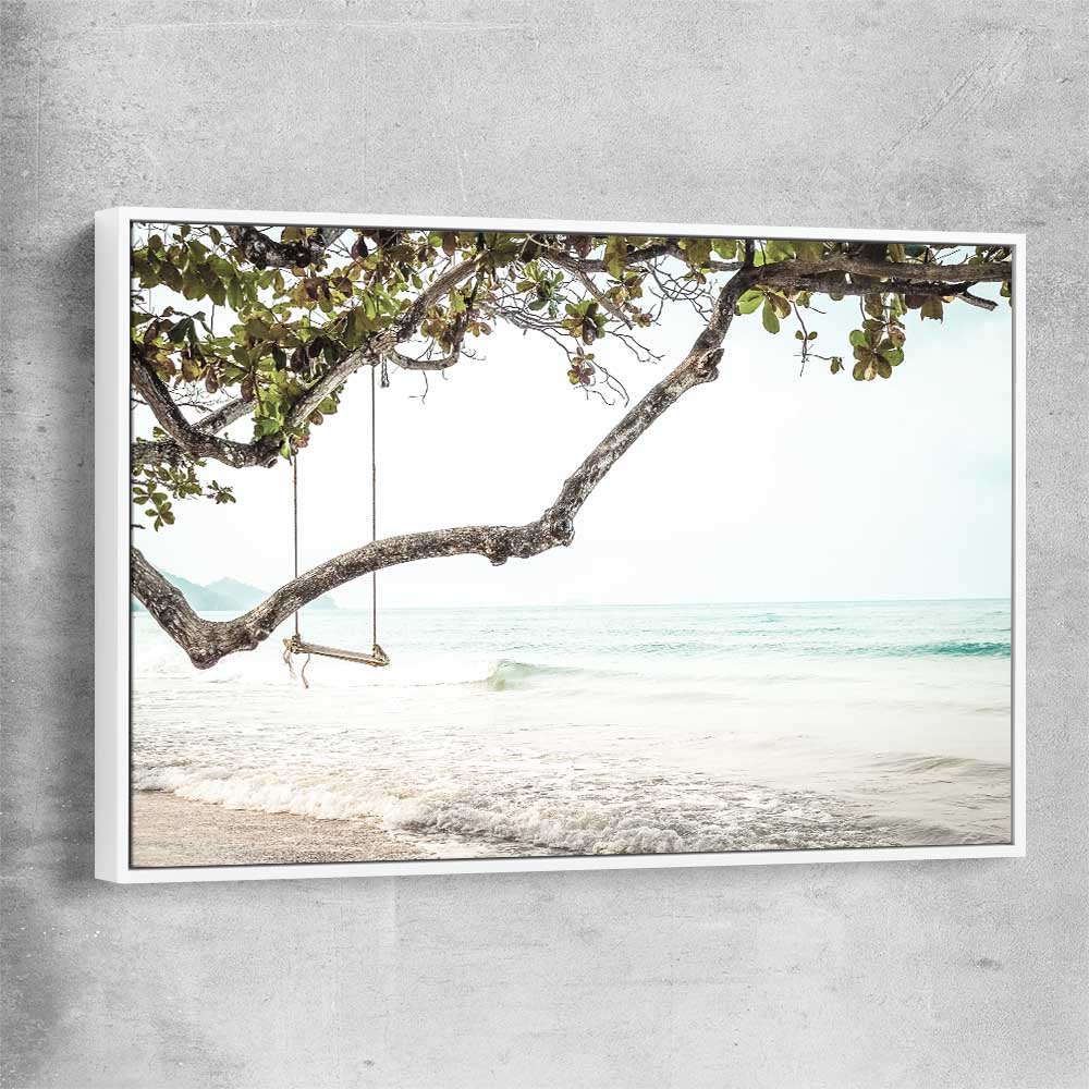 Beach and coastal wall art print of Tropical Beach with white framed canvas