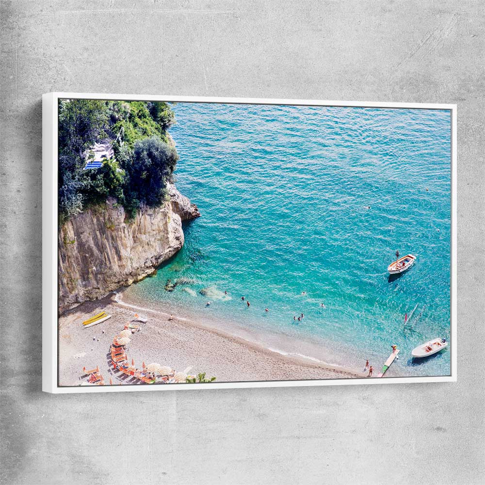 Beach and coastal wall art print of Turquoise Waters with white framed canvas
