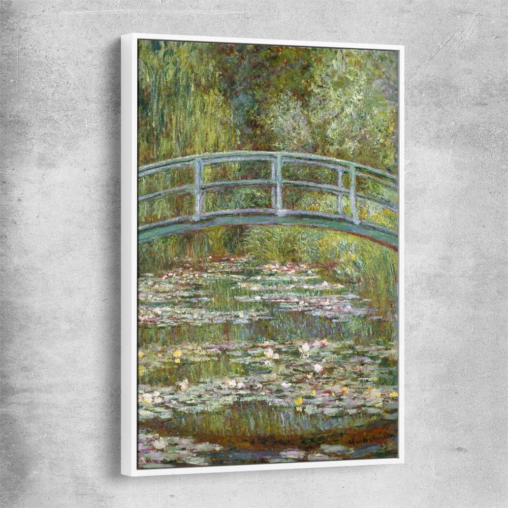 Classic wall art and canvas print of Water Lilies Pond Claude Monet with white framed canvas