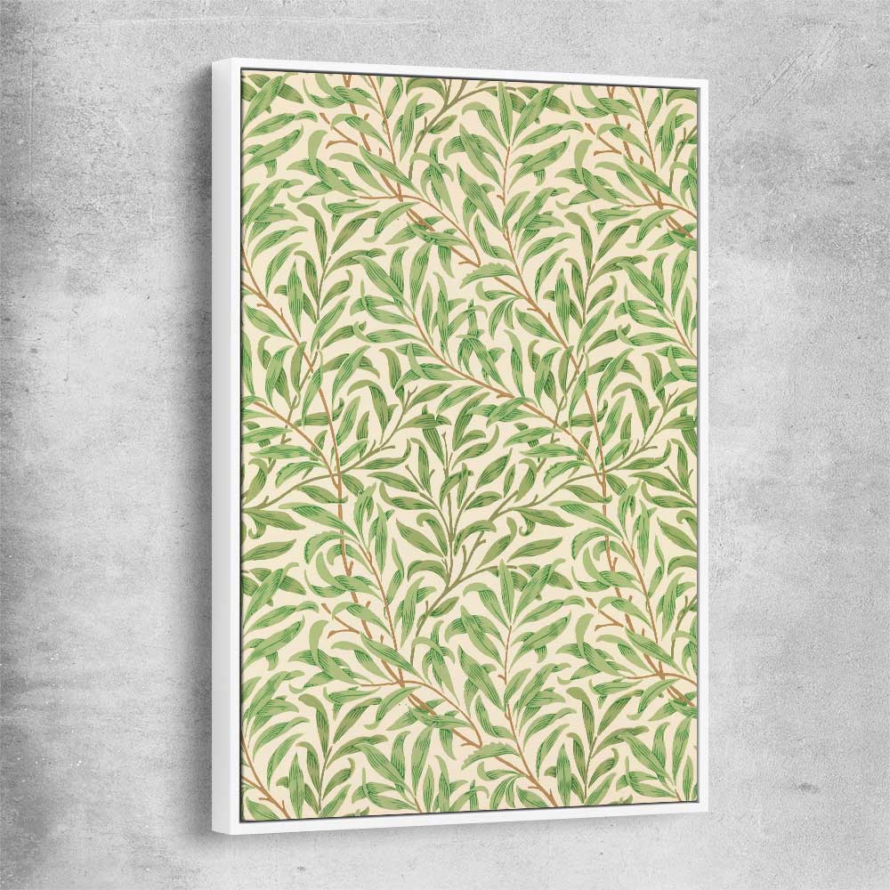 Classic wall art and canvas print of Willow Bough William Morris with white framed canvas